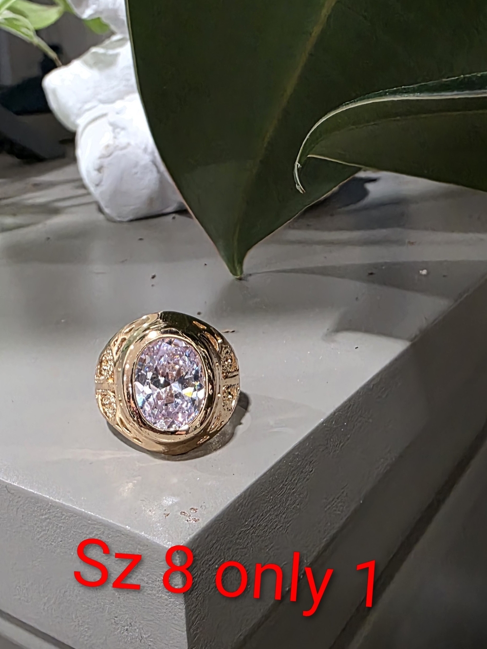 14k Gold-Plated Oval Cubic Zirconia Statement Ring - Size 8